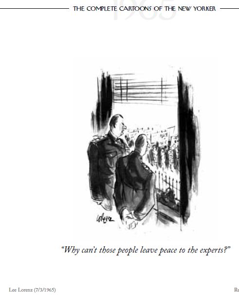 cartoon New Yorker 1965 Pentagon complains leave peace to experts